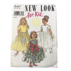 New Look 6491 Girls A-line Ruched Dress Pattern - precut for size 6